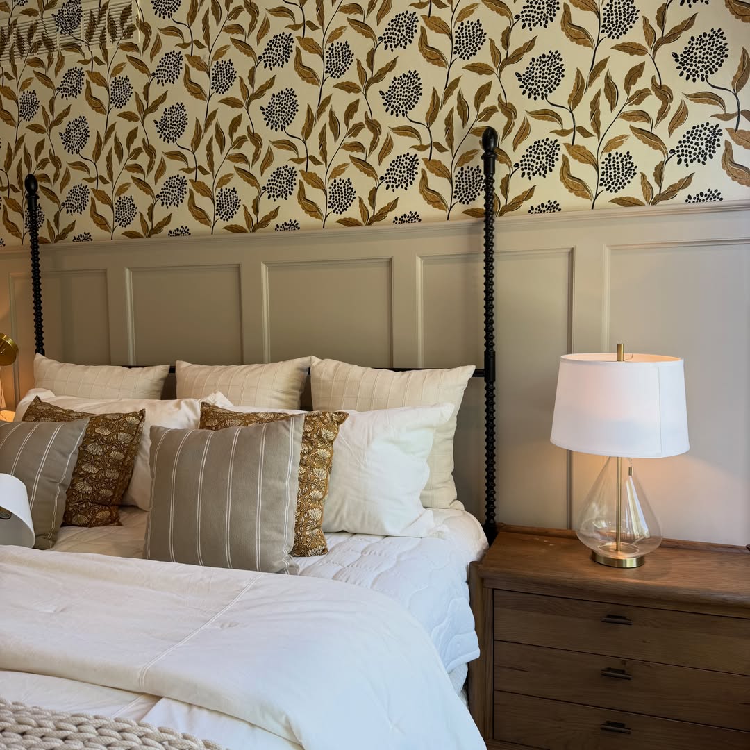 Board and batten can give a Carmel suite a custom look with coved inset molding, top rail detail, ceiling beams, trim carpentry, wallpaper balance, and professional painting.