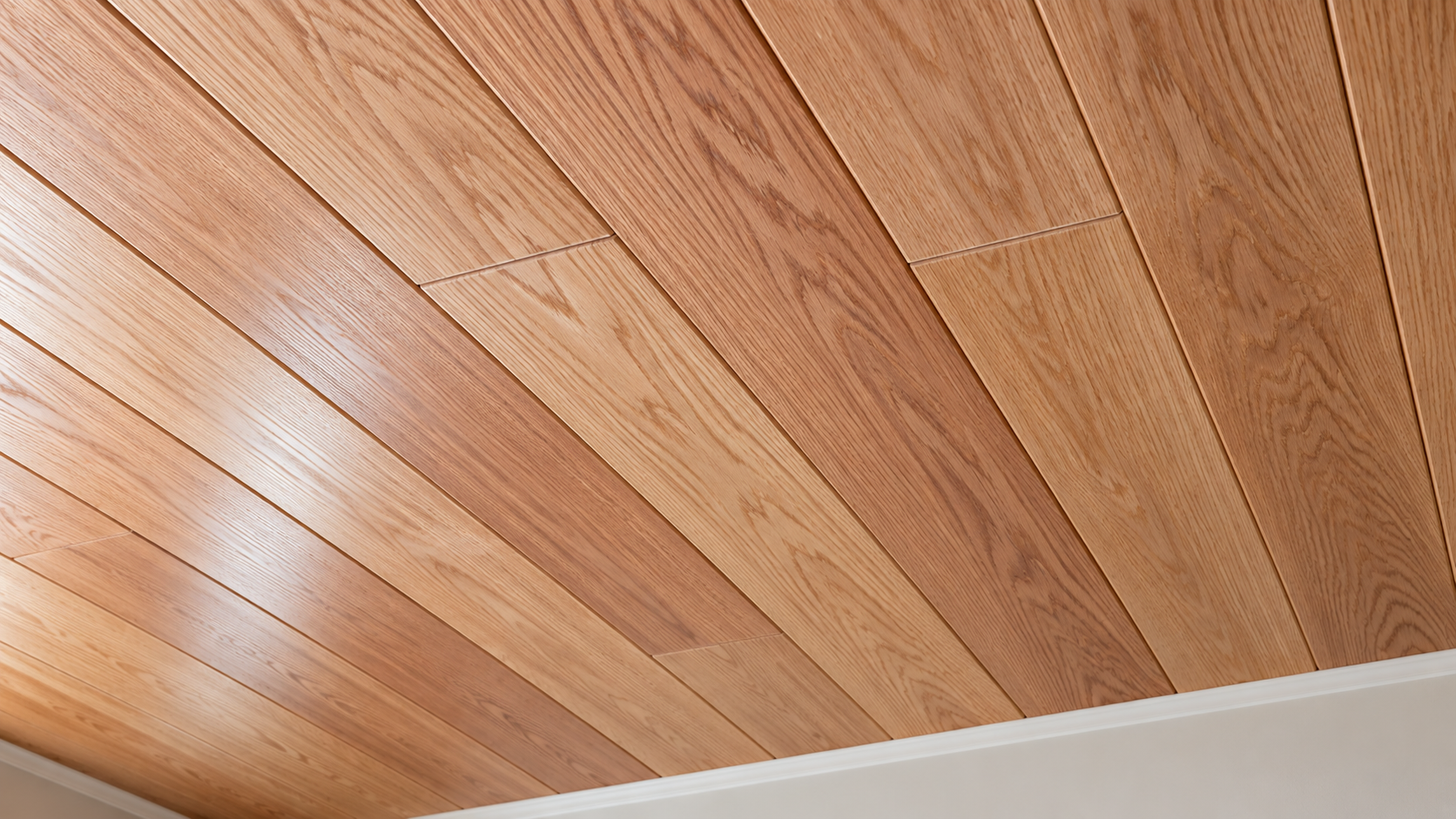 Indiana oak trim red tongue-and-groove ceiling with blind-nailed boards and no visible fasteners