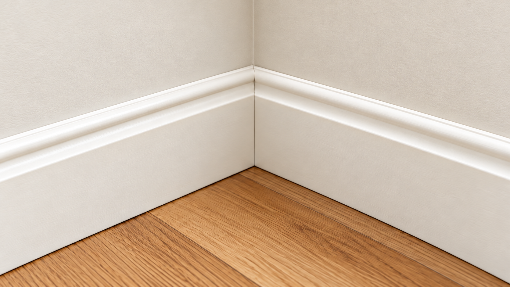 Indiana trim carpentry: painted baseboard meeting at a tight inside corner with the profile carried through